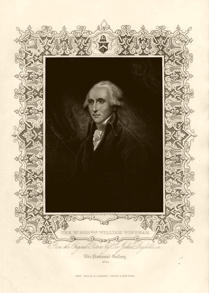 The Rt. Hon. William Windham (1750-1810), after Reynolds. TALLIS c1855 print